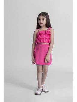 Taffy - Kids Sleeveless Ruffle Detail Crop Top And Skirt - Pink (Set of 2)