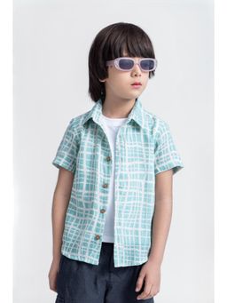 Taffy - Kids Geometric Half Sleeves Shirt With Attached Tee-White/Green