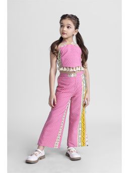 Taffy - Kids Lace Detail Patch Work Back Tip Up Crop Top And Pant Co (Set of 2)