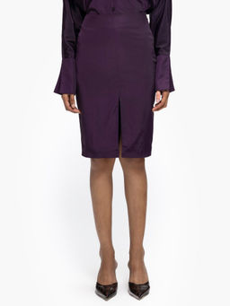 Qua - Purple Solid/Plain Polyester Knee Length Skirt