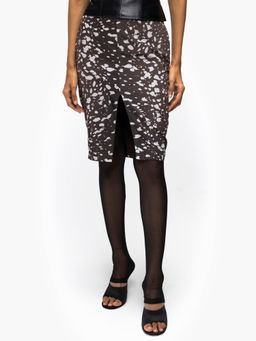 Qua - Brown Abstract Polyester Knee Length Skirt