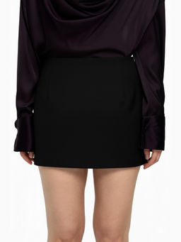 Qua - Black Solid/Plain Polyester Mini Skirt