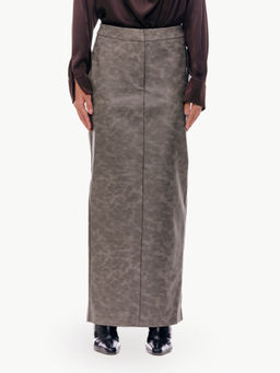 Qua - Grey Abstract Faux Leather Maxi Skirt