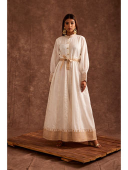 The Home Affair - Flaired Chanderi Solid Ivory Jumpsuit