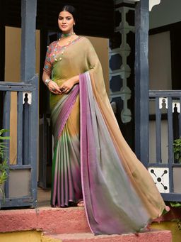 Sareemall - Womens Chiffon Multi-Color Ombre Embellished Saree with Unstitched Blouse