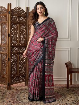 Akhilam - Womens Crepe Maroon Printed Designer Saree with Unstitched Blouse