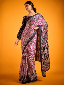 Akhilam - Womens Crepe Wine Printed Designer Saree with Unstitched Blouse
