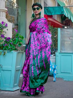 Akhilam - Womens Crepe Magenta Printed Designer Saree with Unstitched Blouse