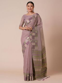 Akhilam - Womens Silk Blend Mauve Woven Designer Saree with Unstitched Blouse