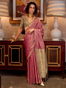 Akhilam - Womens Tussar Silk Pink Woven Tassels Design Saree with Unstitched Blouse