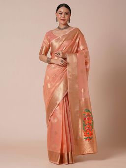 Akhilam - Womens Tissue Peach Woven Designer Saree with Unstitched Blouse