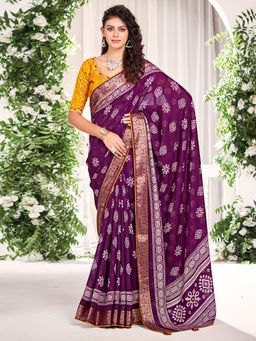 Sareemall - Womens Soft Silk Purple Woven Tassels Saree with Unstitched Blouse