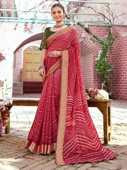 Sareemall - Womens Georgette Red Printed Woven Designer Saree with Unstitched Blouse