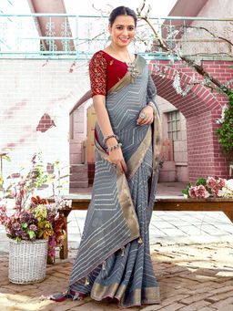 Sareemall - Womens Georgette Grey Printed Woven Designer Saree with Unstitched Blouse