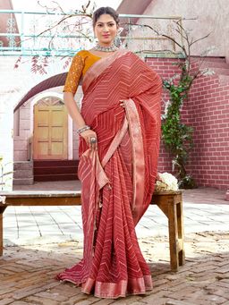 Sareemall - Womens Georgette Rust Printed Woven Designer Saree with Unstitched Blouse