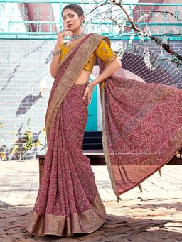 Sareemall - Womens Georgette Mauve Printed Bandhani Saree with Unstitched Blouse