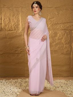 Akhilam - Womens Chiffon Mauve Embellished Designer Saree with Unstitched Blouse