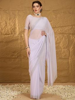 Akhilam - Womens Chiffon Lavender Embellished Designer Saree with Unstitched Blouse
