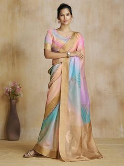Akhilam - Womens Modal Beige Woven Designer Saree with Unstitched Blouse