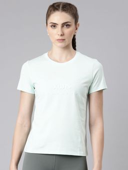 Xtep - Women White Cotton Blend Crew Neck Half Sleeves T-Shirt