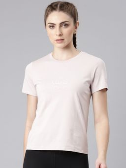 Xtep - Women Pink Cotton Blend Crew Neck Half Sleeves T-Shirt