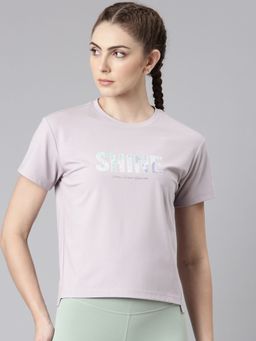 Xtep - Women Grey Viscose Rayon Crew Neck Half Sleeves T-Shirt