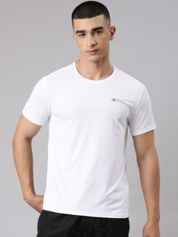 Xtep - Men White Polyester Crew Neck Half Sleeves T-Shirt