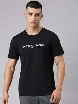 Xtep - Men Black Nylon Crew Neck Half Sleeves T-Shirt