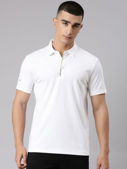 Xtep - Men White Viscose Rayon Collar Neck Half Sleeves T-Shirt