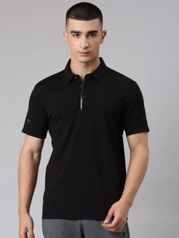 Xtep - Men Black Viscose Rayon Collar Neck Half Sleeves T-Shirt