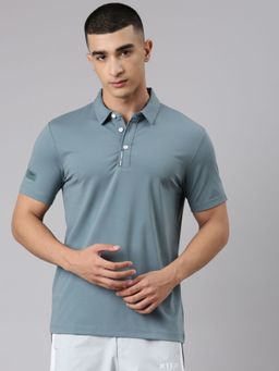 Xtep - Men Grey Viscose Rayon Collar Neck Half Sleeves T-Shirt