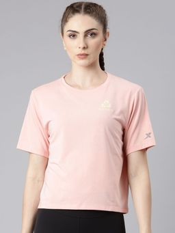 Xtep - Women Pink Polyester Crew Neck Half Sleeves T-Shirt