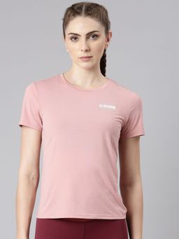 Xtep - Women Pink Nylon Crew Neck Half Sleeves T-Shirt