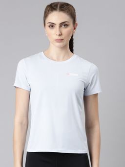 Xtep - Women Blue Nylon Crew Neck Half Sleeves T-Shirt