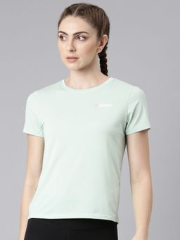 Xtep - Women Green Nylon Crew Neck Half Sleeves T-Shirt