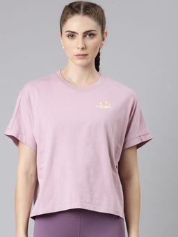 Xtep - Women Purple Cotton Crew Neck Half Sleeves T-Shirt