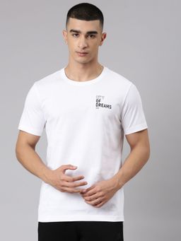 Xtep - Men White Cotton Crew Neck Half Sleeves T-Shirt