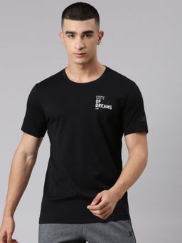 Xtep - Men Black Cotton Crew Neck Half Sleeves T-Shirt