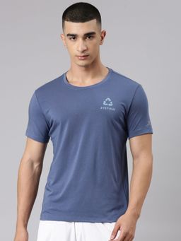 Xtep - Men Blue Polyester Crew Neck Half Sleeves T-Shirt
