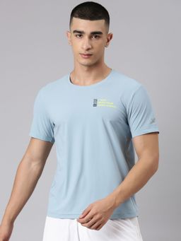 Xtep - Men Blue Nylon Crew Neck Half Sleeves T-Shirt