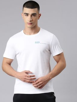 Xtep - Men White Cotton Blend Crew Neck Half Sleeves T-Shirt