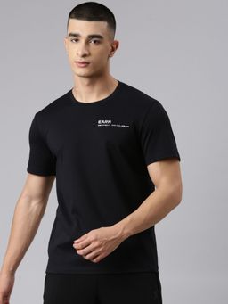 Xtep - Men Black Cotton Blend Crew Neck Half Sleeves T-Shirt