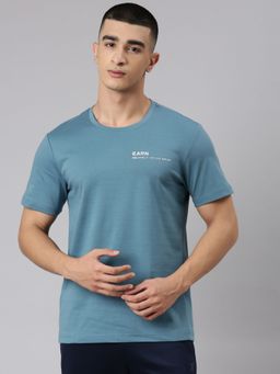 Xtep - Men Green Cotton Blend Crew Neck Half Sleeves T-Shirt