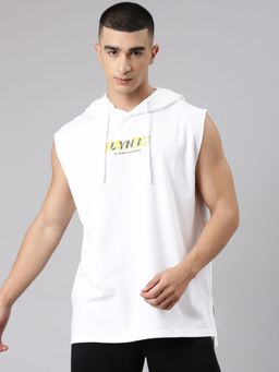 Xtep - Men White Cotton Blend Hooded Sleeveless T-Shirt