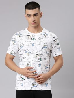 Xtep - Men White Cotton Crew Neck Half Sleeves T-Shirt