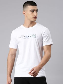 Xtep - Men White Cotton Blend Crew Neck Half Sleeves T-Shirt