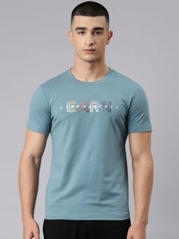 Xtep - Men Green Cotton Blend Crew Neck Half Sleeves T-Shirt