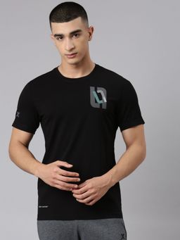 Xtep - Men Black Rayon Crew Neck Half Sleeves T-Shirt