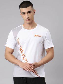 Xtep - Men White Polyester Crew Neck Half Sleeves T-Shirt
