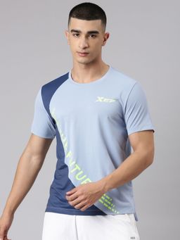 Xtep - Men Blue Polyester Crew Neck Half Sleeves T-Shirt